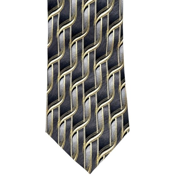 MARTIN WONG Screenplay Mens 100% Silk Tie Necktie Black Gray Silver Gold - Picture 1 of 8